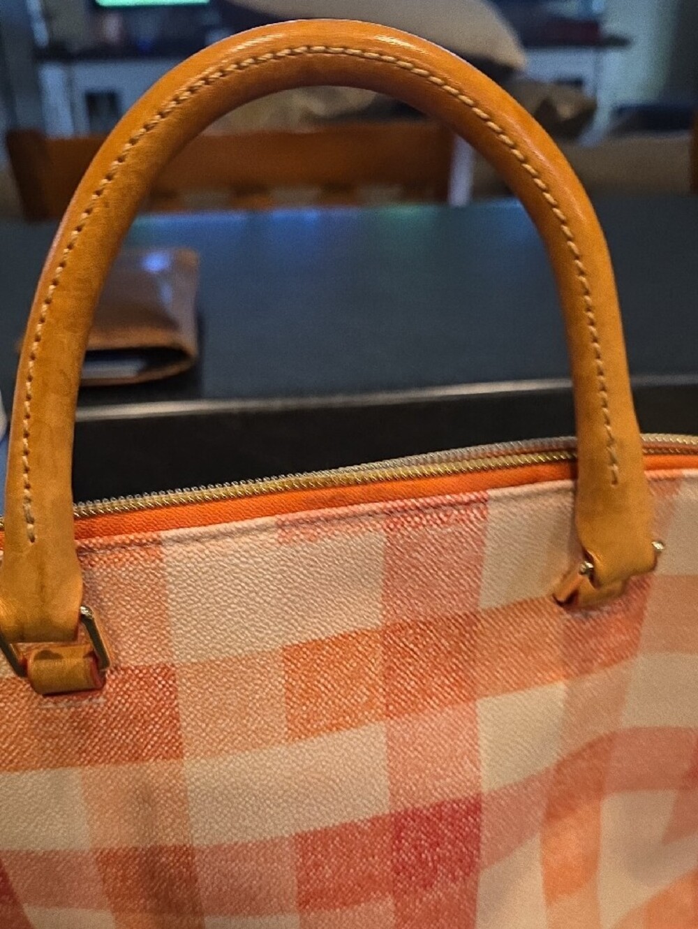 Dooney & Bourke PEACH and Cream Plaid Satchel - Picture 6 of 12